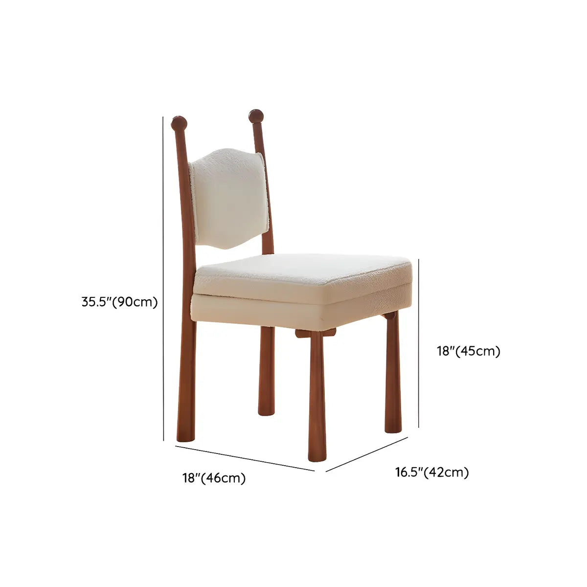 Off-White Upholstered Round Back Wood Dining Chair 