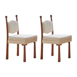 Off-White Upholstered Round Back Wood Dining Chair Image - 2