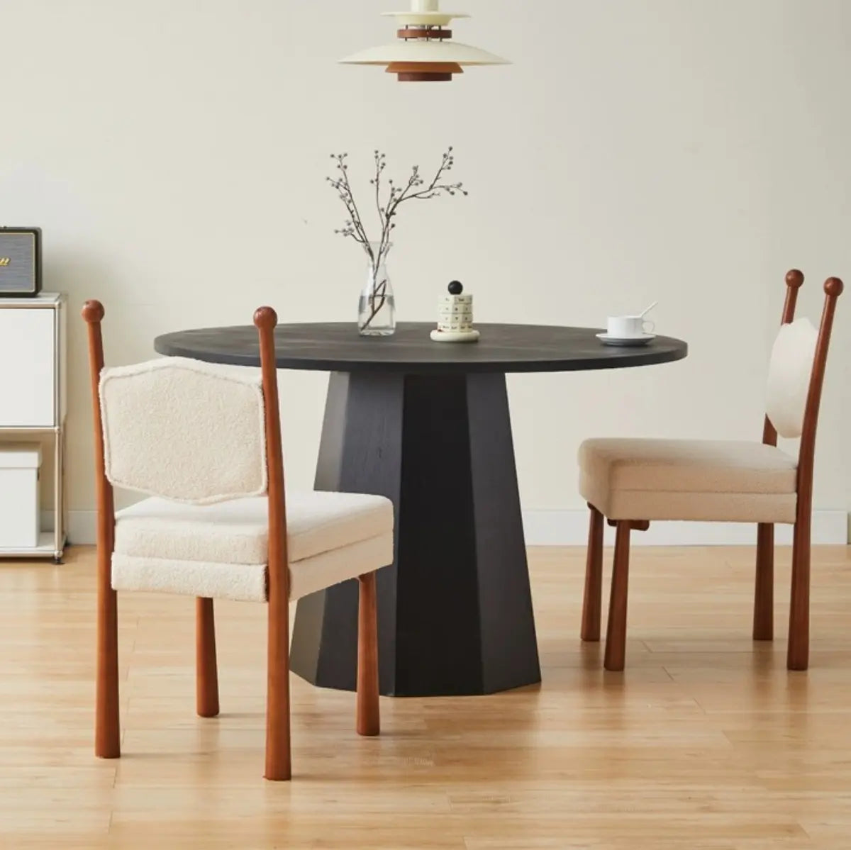 Off-White Upholstered Round Back Wood Dining Chair Image - 3