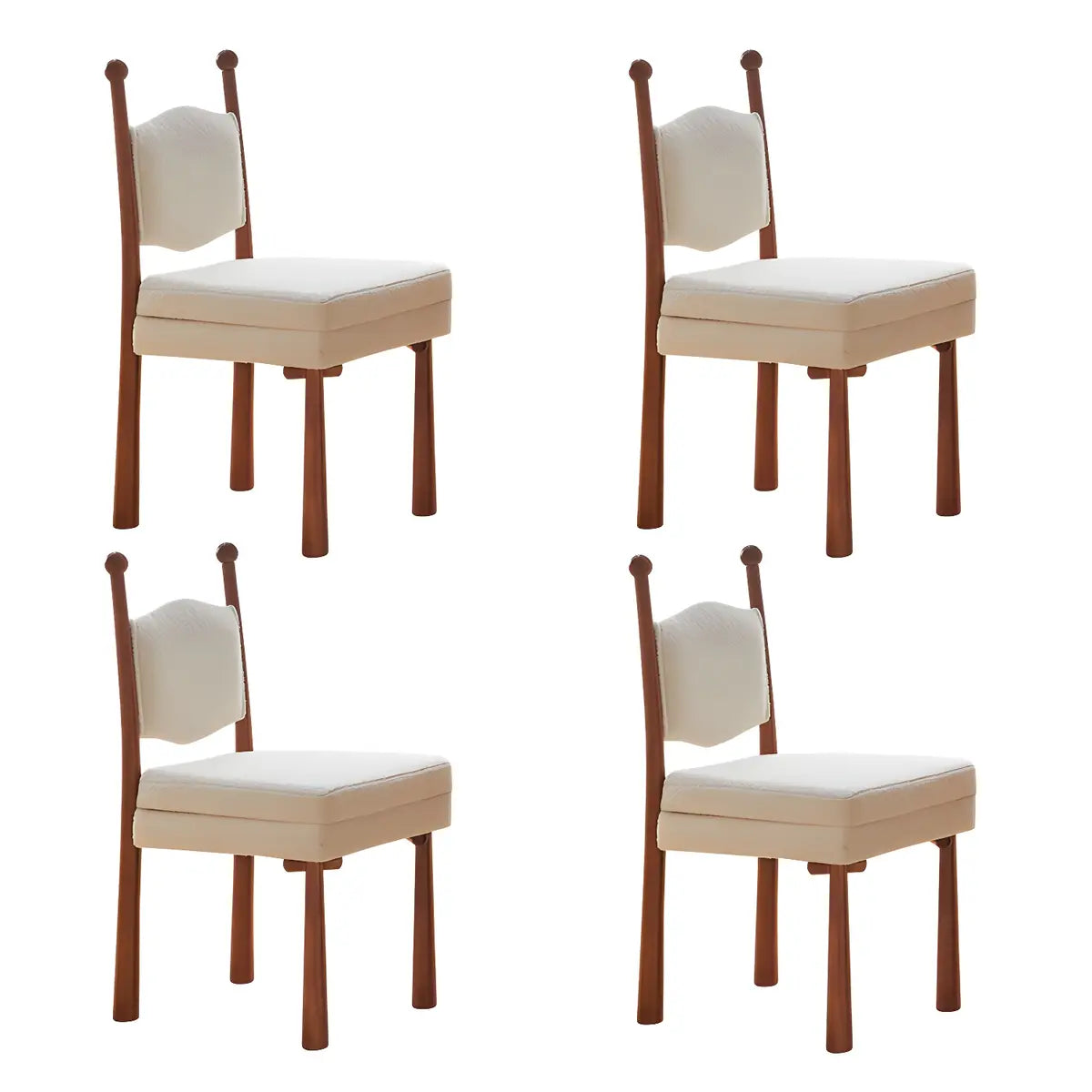 Off-White Upholstered Round Back Wood Dining Chair Image - 4