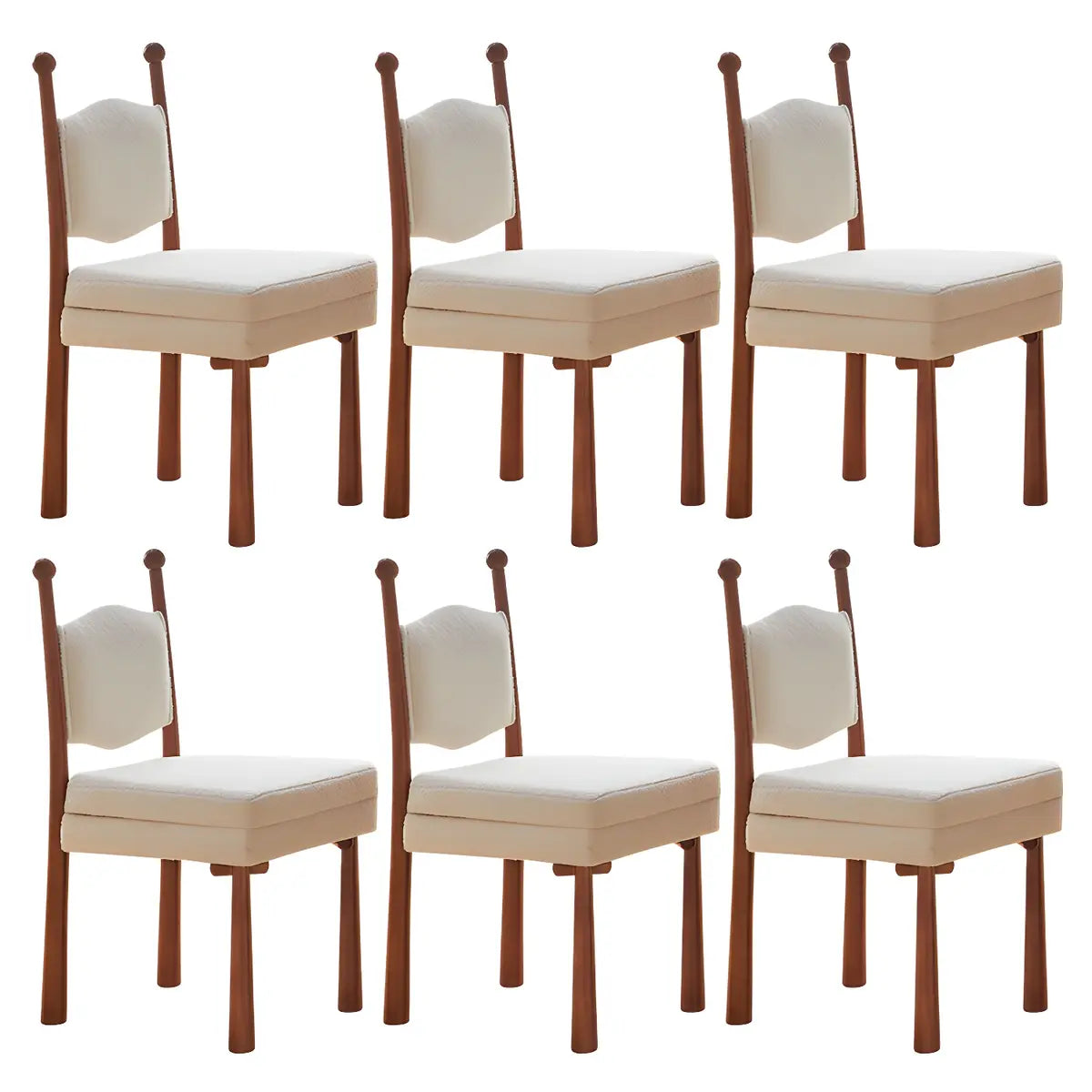 Off-White Upholstered Round Back Wood Dining Chair Image - 5