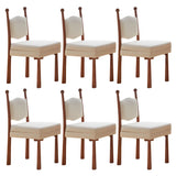 Off-White Upholstered Round Back Wood Dining Chair Image - 5