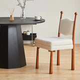 Off-White Upholstered Round Back Wood Dining Chair Image - 6