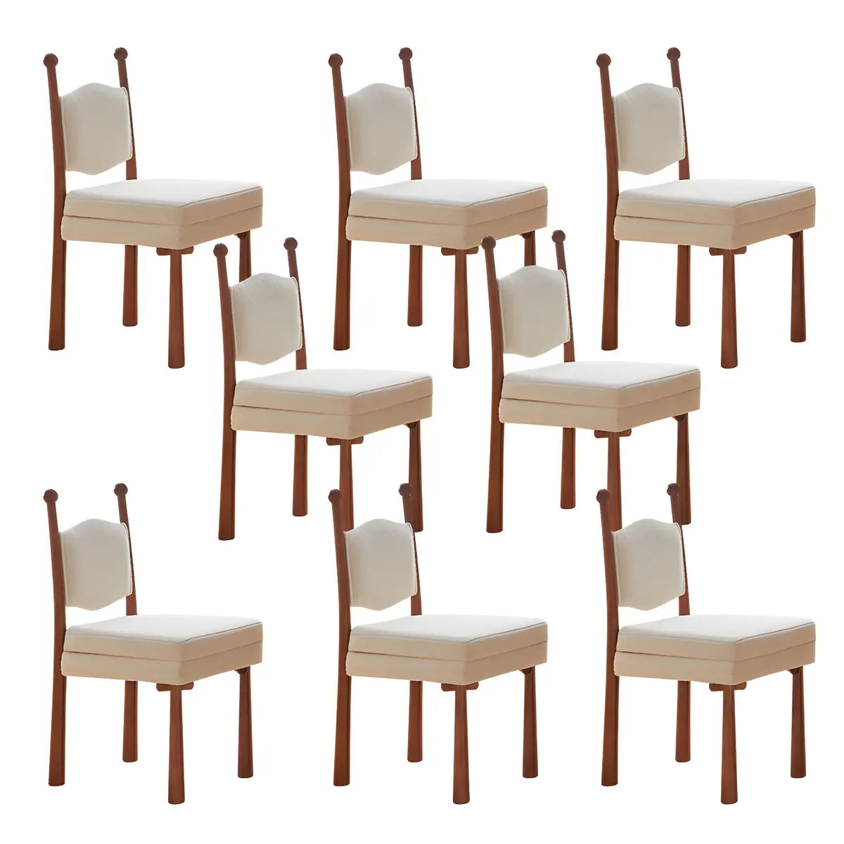 Off-White Upholstered Round Back Wood Dining Chair Image - 7