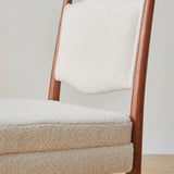 Off-White Upholstered Round Back Wood Dining Chair Image - 8