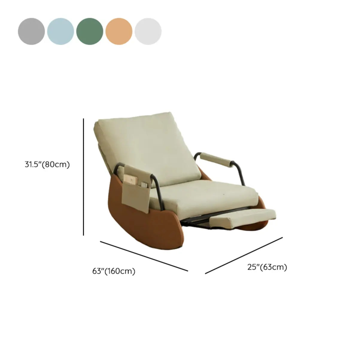 Off-White Upholstered Track Arm Metal Leg Rocking Chair 