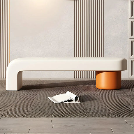 Off-White Upholstered Wood Bedroom Bench with Legs Image - 2