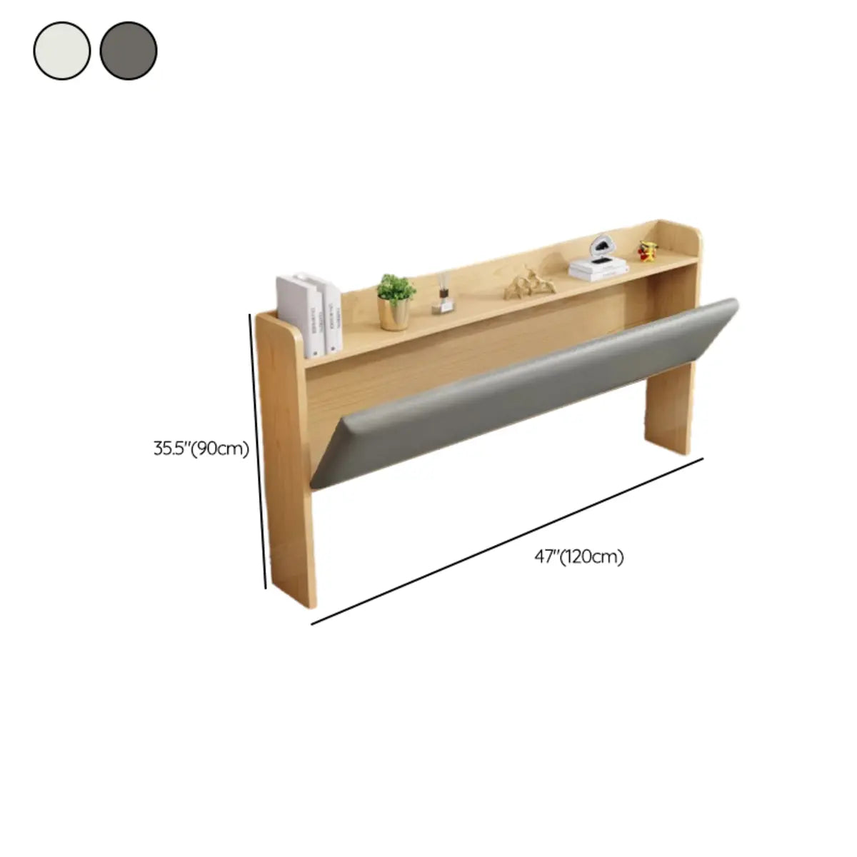 Off-White Upholstered Wood Queen Headboard with Shelves 