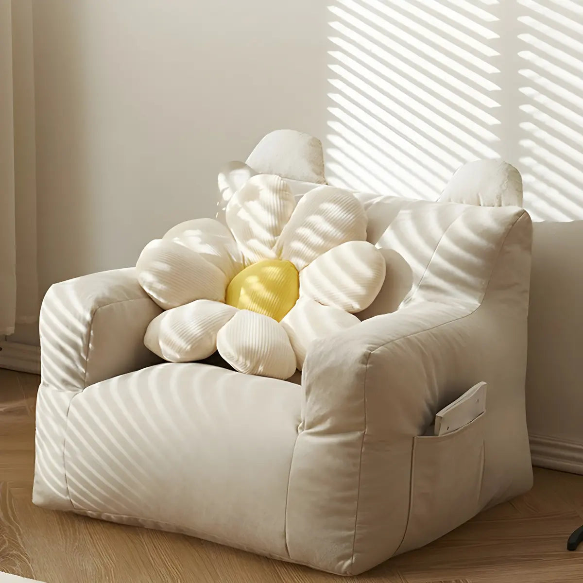 Off-White Velvet Lounge Bean Bag Sofa with Storage Image - 1