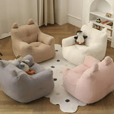 Off-White Velvet Lounge Bean Bag Sofa with Storage Image - 6