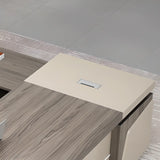 Off-White Wood Cabinet Storage L-Shape Executive Desk Image - 11