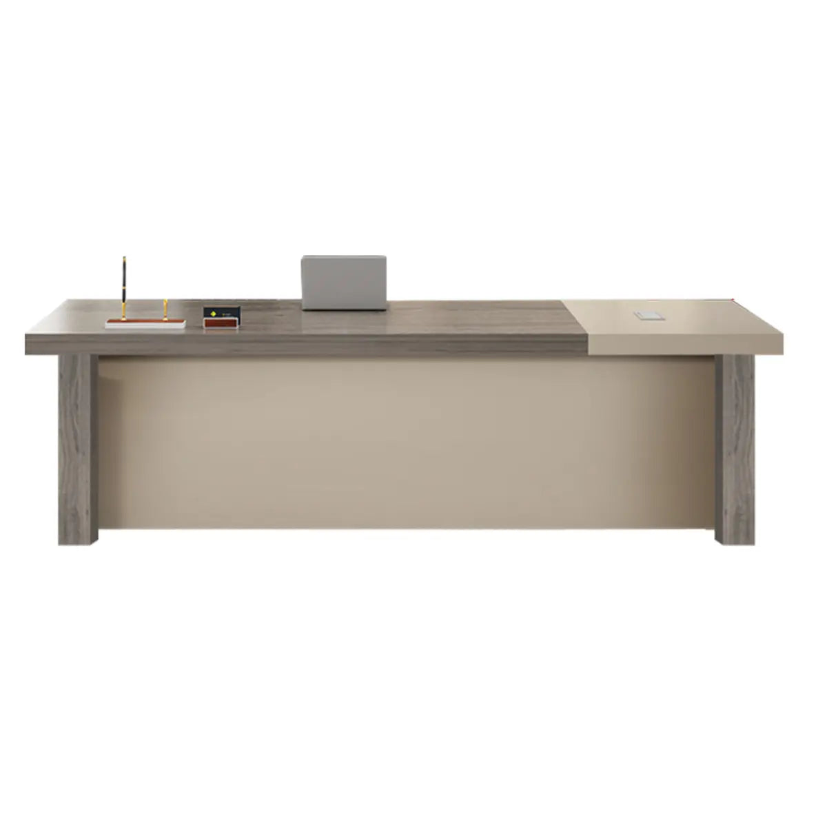 Off-White Wood Cabinet Storage L-Shape Executive Desk Image - 2