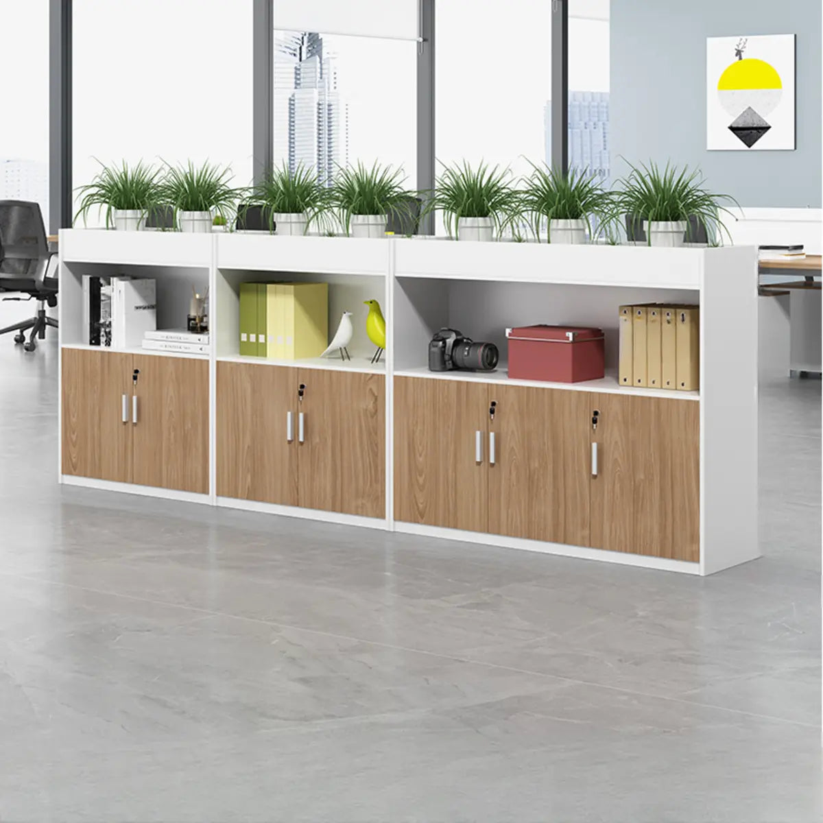 Office Rectangular Wood Natural Finish Storage Cabinet Image - 11