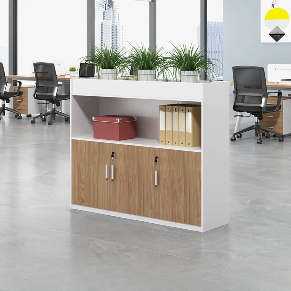 Office Rectangular Wood Natural Finish Storage Cabinet Image - 3