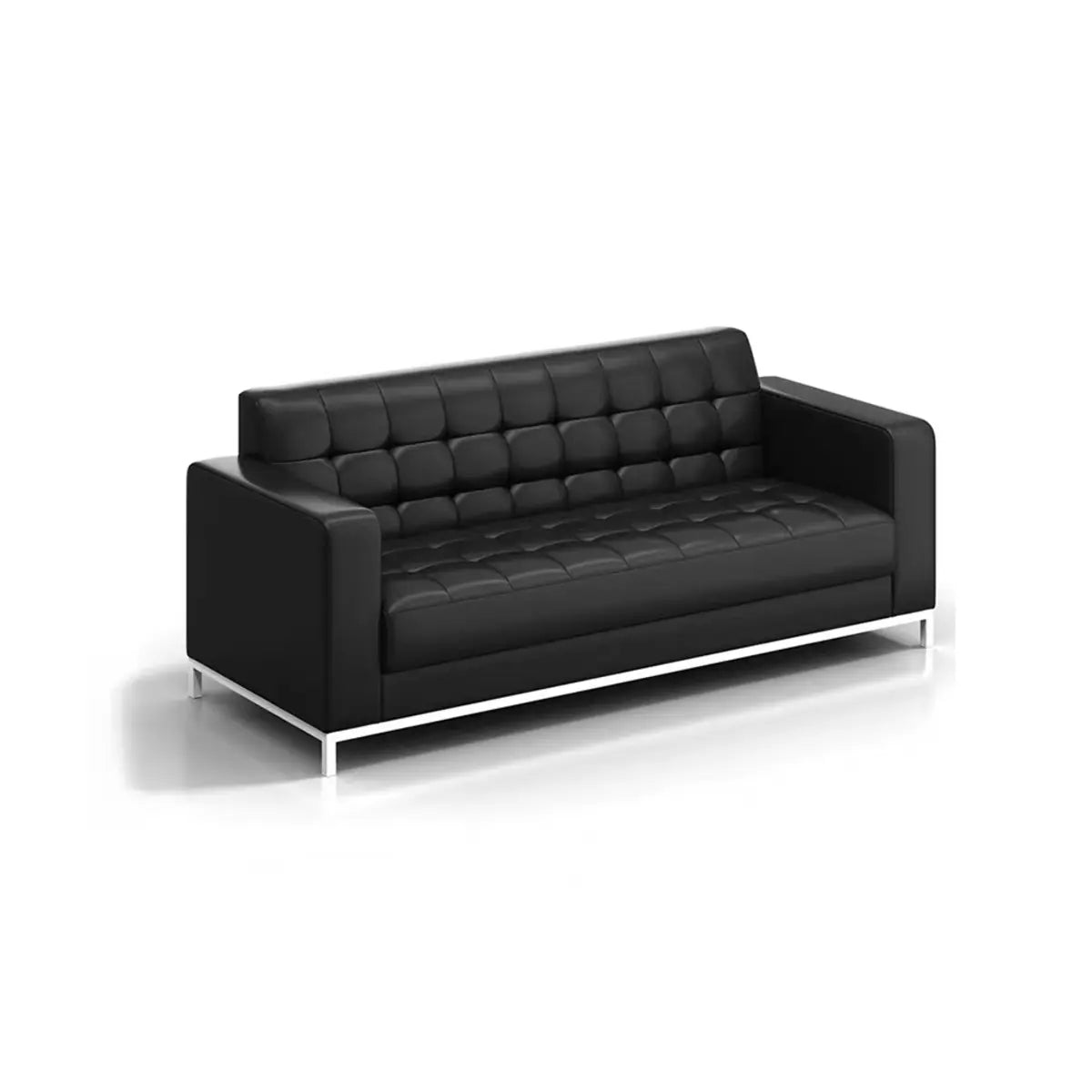 Office White Frame Black Faux Leather Reception Sofa Image - 4