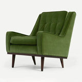 Olive Green Flannel Tufted Back Four Legs Arm Chair Image - 5