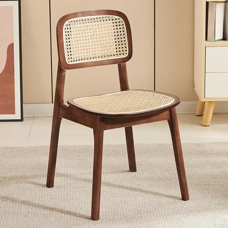 Open Back Armless Rattan Side Chair Wood Dining Chair Image - 2