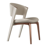 Open Back Faux Leather Seat Metal Dining Chairs Beige Image - 14