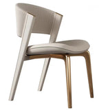 Open Back Faux Leather Seat Metal Dining Chairs Beige Image - 19