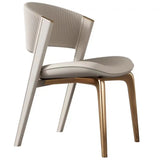 Open Back Faux Leather Seat Metal Dining Chairs Beige Image - 2