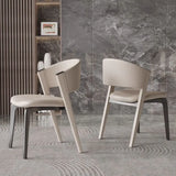 Open Back Faux Leather Seat Metal Dining Chairs Beige Image - 7