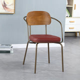 Open Back Tufted Leather Upholstered Metal Dining Chair Image - 13