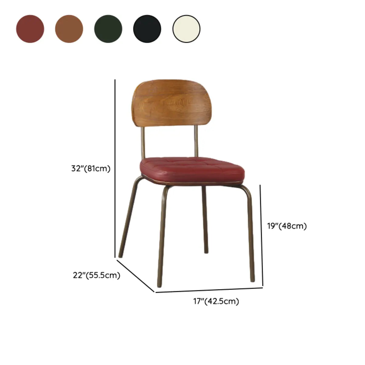 Open Back Tufted Leather Upholstered Metal Dining Chair 