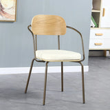 Open Back Tufted Leather Upholstered Metal Dining Chair Image - 5