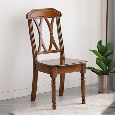 Open Cross Back Rubberwood Dining Chairs Nut-Brown Image - 1