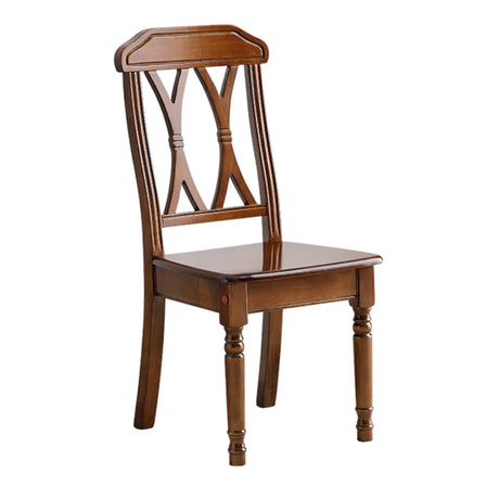 Open Cross Back Rubberwood Dining Chairs Nut-Brown Image - 2