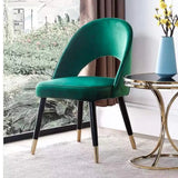 Open Curved Back Fabric Seat Wood Dining Chair Green Image - 1