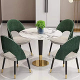 Open Curved Back Fabric Seat Wood Dining Chair Green Image - 4