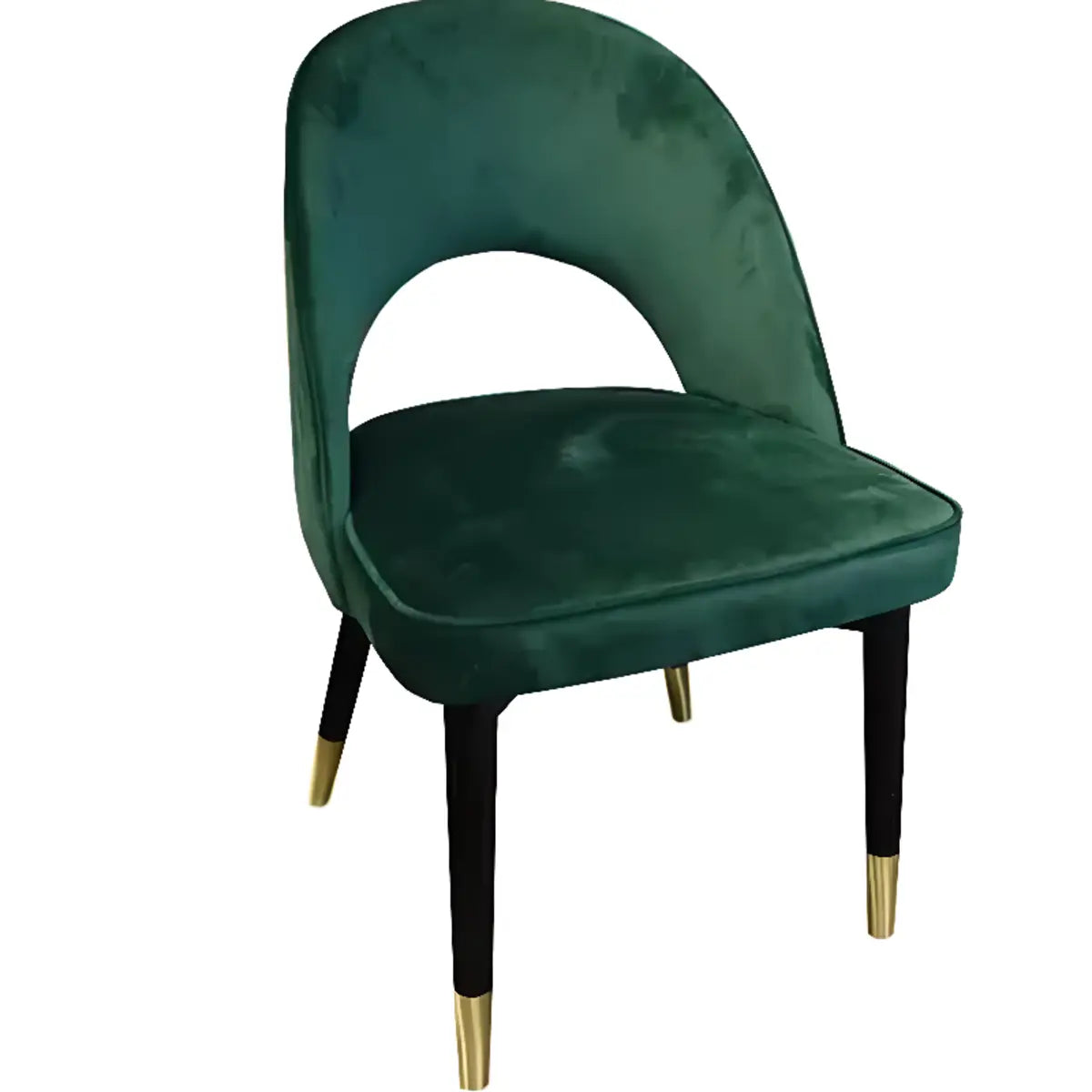 Open Curved Back Fabric Seat Wood Dining Chair Green Image - 9