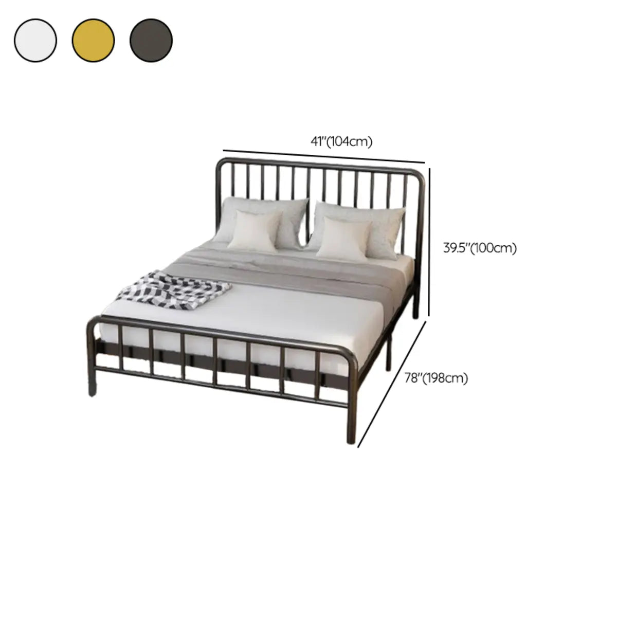 Open-Frame Metal Black Queen Slat Bed with Headboard 