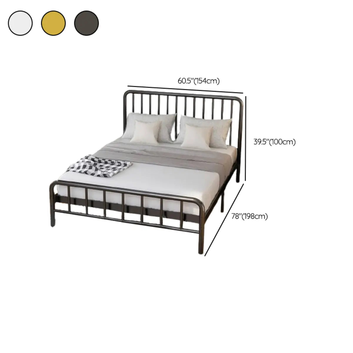 Open-Frame Metal Black Queen Slat Bed with Headboard Image - 18