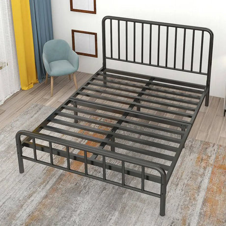 Open-Frame Metal Black Queen Slat Bed with Headboard Image - 2