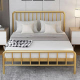 Open-Frame Metal Black Queen Slat Bed with Headboard Image - 4