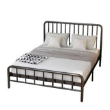 Open-Frame Metal Black Queen Slat Bed with Headboard Image - 8