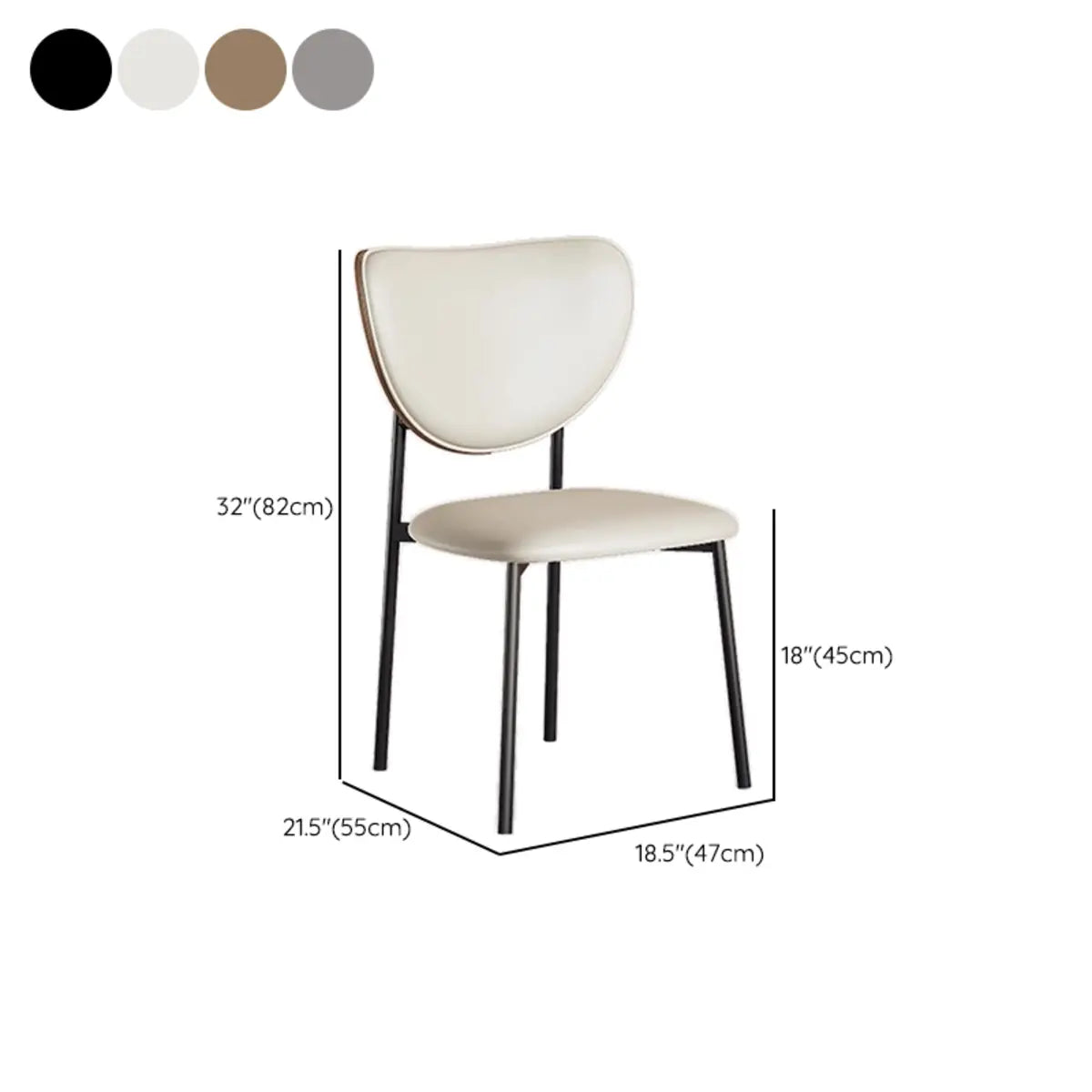 Open Oval Back Leather Metal Side Dining Chair Khaki 