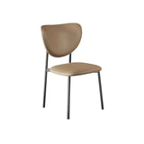 Open Oval Back Leather Metal Side Dining Chair Khaki Image - 5