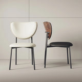 Open Oval Back Leather Metal Side Dining Chair Khaki Image - 8