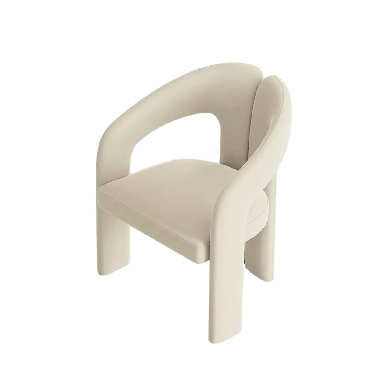 Open Slat Back Curved Leather Dining Chair Off-White Image - 3