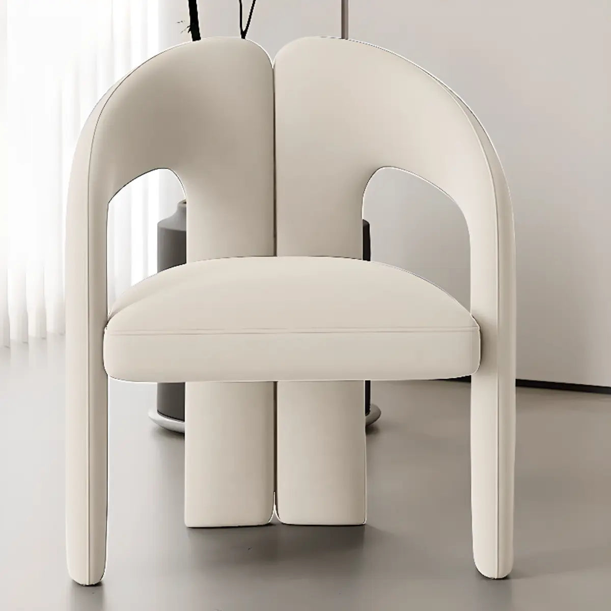 Open Slat Back Curved Leather Dining Chair Off-White Image - 4