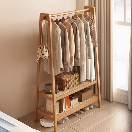 Open Storage A-Frame Bamboo Hooks Coat Rack with Shelves Image - 1