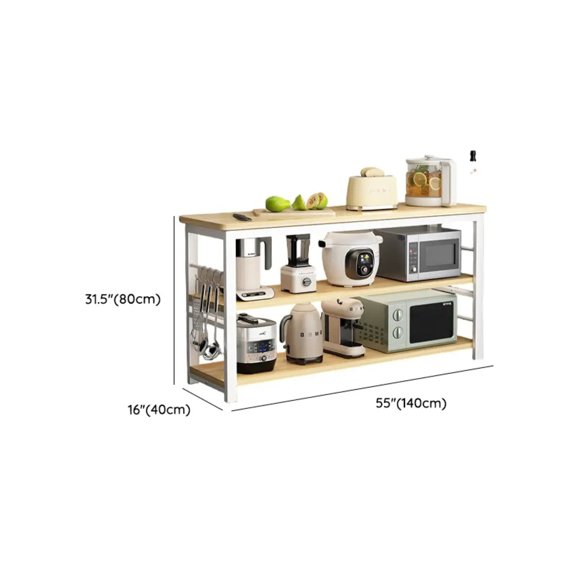 Open Storage Natural Stationary Wood-Metal Kitchen Island Image - 11