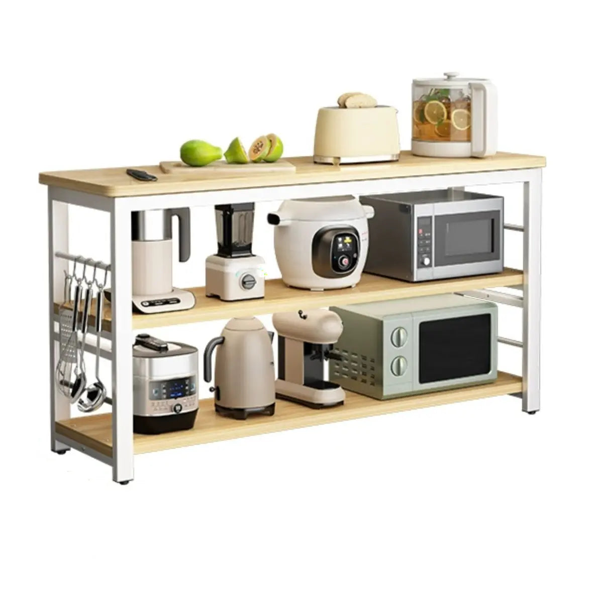 Open Storage Natural Stationary Wood-Metal Kitchen Island Image - 6