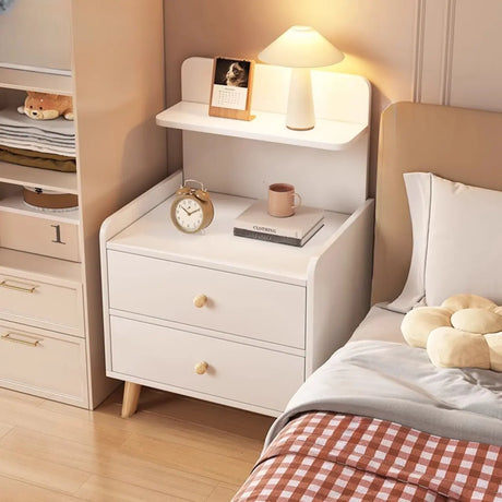 Open Storage Square Wood Warm White 2 Shelves Nightstand Image - 1