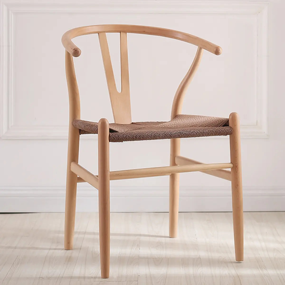 Open Wishbone Natural Rattan Seat Wood Dining Chair Image - 3