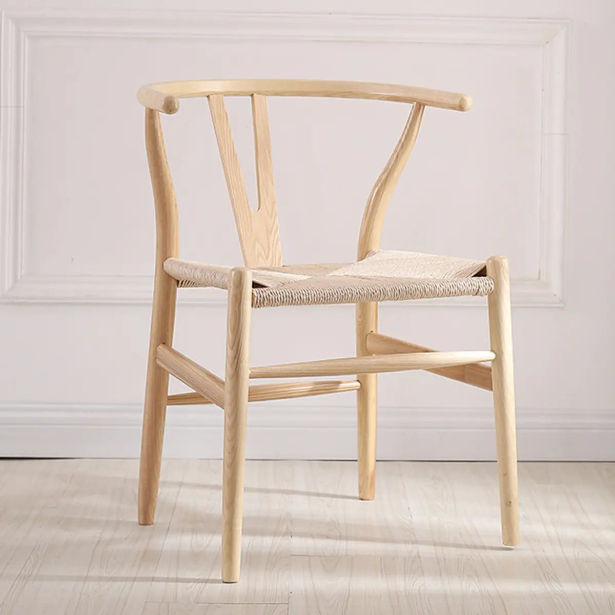 Open Wishbone Natural Rattan Seat Wood Dining Chair Image - 4