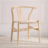 Open Wishbone Natural Rattan Seat Wood Dining Chair Image - 4